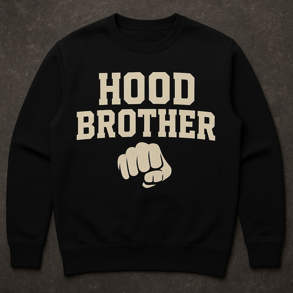 HoodBrother™ Varsity Crewneck — Black with Cream Fist Graphic