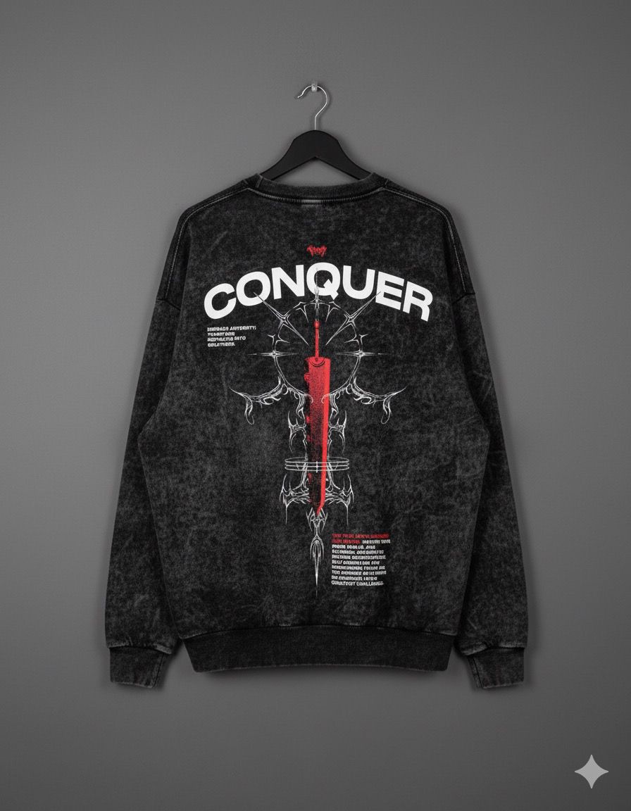Conquer Oversized Sweatshirt | Washed Black Streetwear Drop
