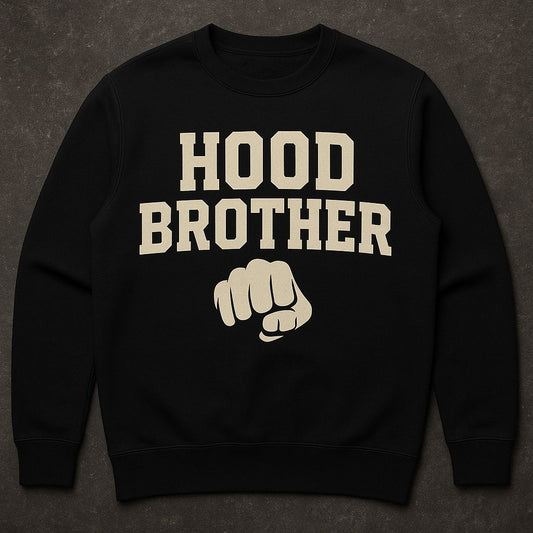 HoodBrother™ Varsity Crewneck — Black with Cream Fist Graphic