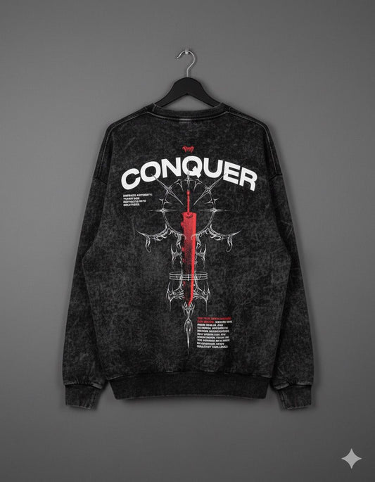 Conquer Oversized Sweatshirt | Washed Black Streetwear Drop